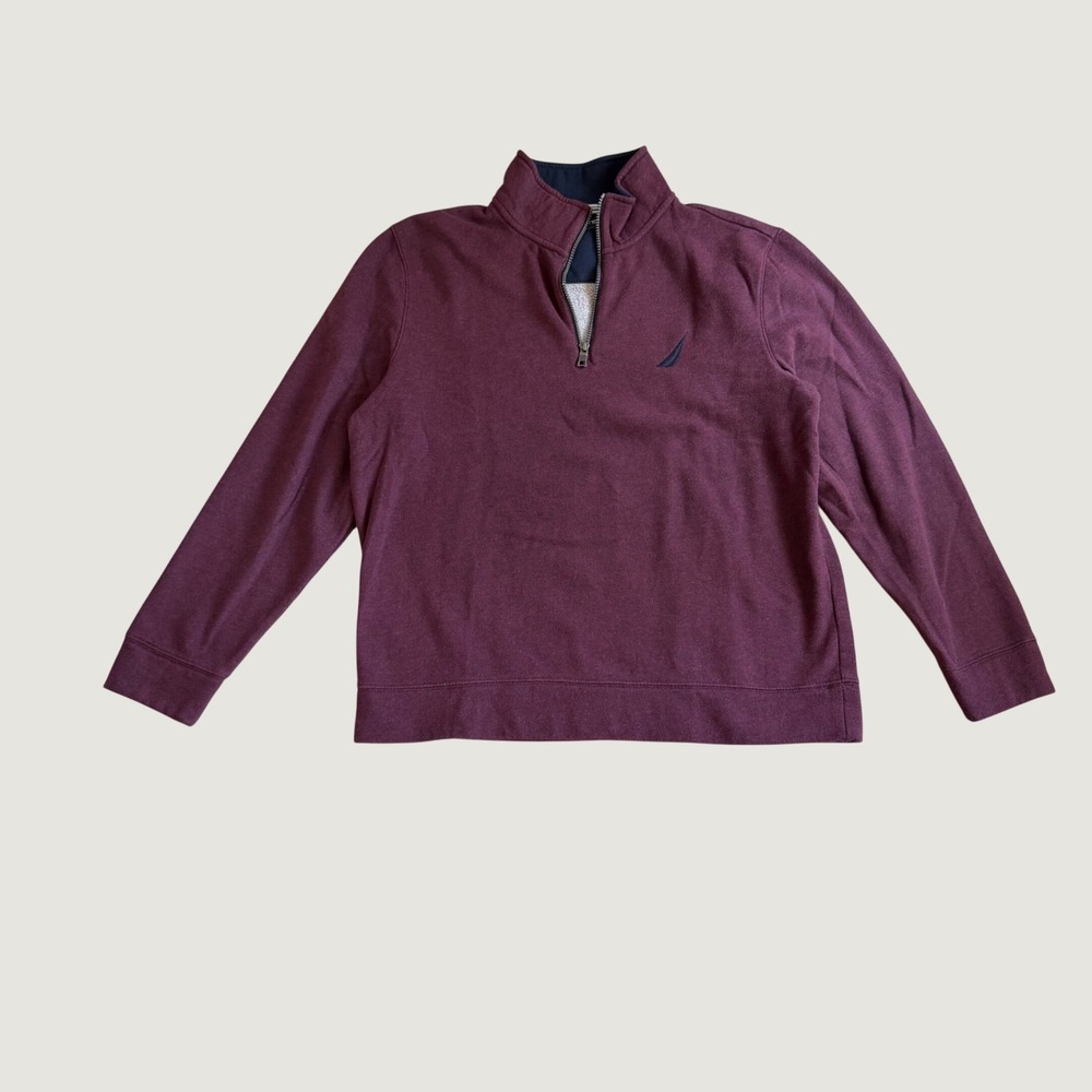 Nautica Mens Quarter Zip Pullover Sweatshirt Burgundy Heather Mock Neck Large